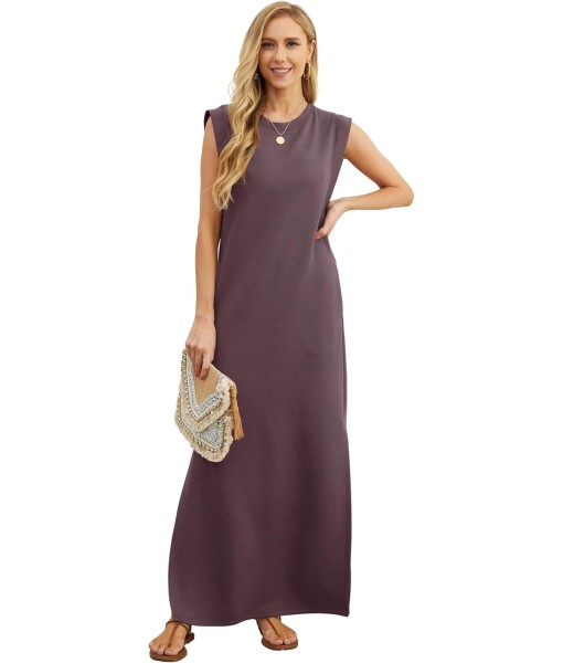 GRECERELLE 2025 Women Year-Round Casual Round Neck Loose Split Wrinkle-Free Long Maxi Vacation Dress with Pockets (XS-3XL)