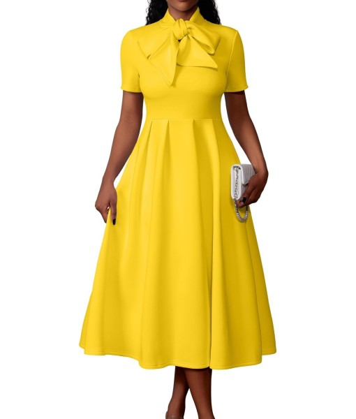 Memoriesea Women's Elegant Casual Short Sleeve Work Party A-Line Dress with Pockets