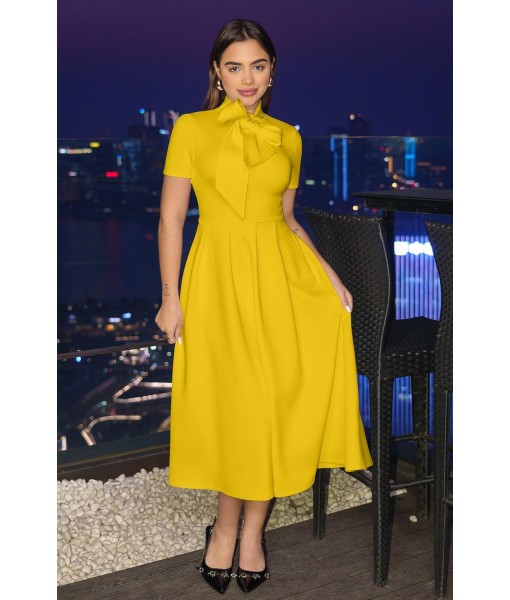 Memoriesea Women's Elegant Casual Short Sleeve Work Party A-Line Dress with Pockets