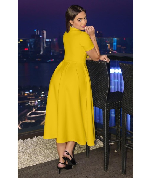 Memoriesea Women's Elegant Casual Short Sleeve Work Party A-Line Dress with Pockets