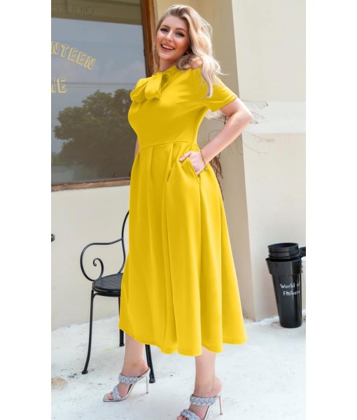 Memoriesea Women's Elegant Casual Short Sleeve Work Party A-Line Dress with Pockets