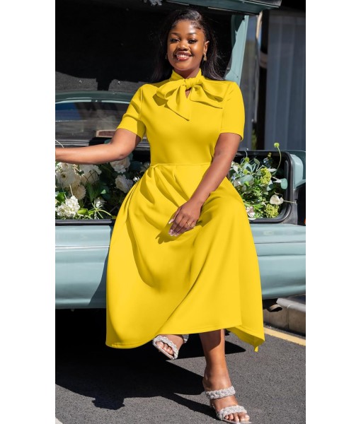 Memoriesea Women's Elegant Casual Short Sleeve Work Party A-Line Dress with Pockets