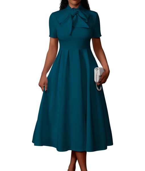 Memoriesea Women's Elegant Casual Short Sleeve Work Party A-Line Dress with Pockets