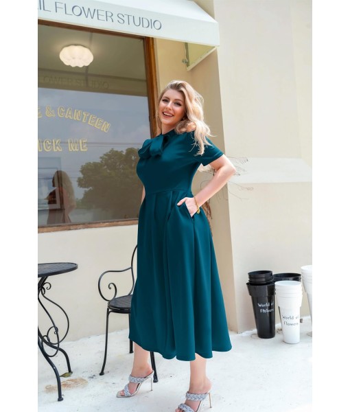 Memoriesea Women's Elegant Casual Short Sleeve Work Party A-Line Dress with Pockets