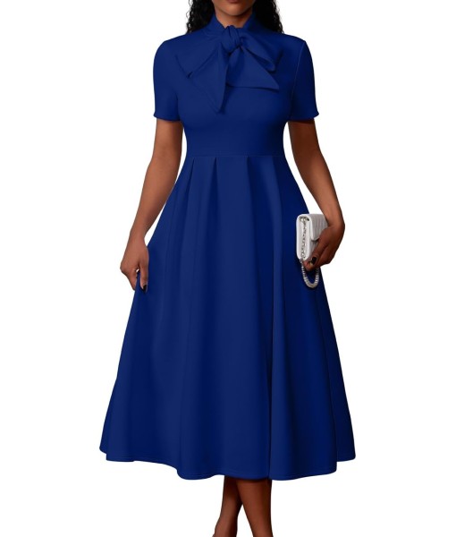 Memoriesea Women's Elegant Casual Short Sleeve Work Party A-Line Dress with Pockets