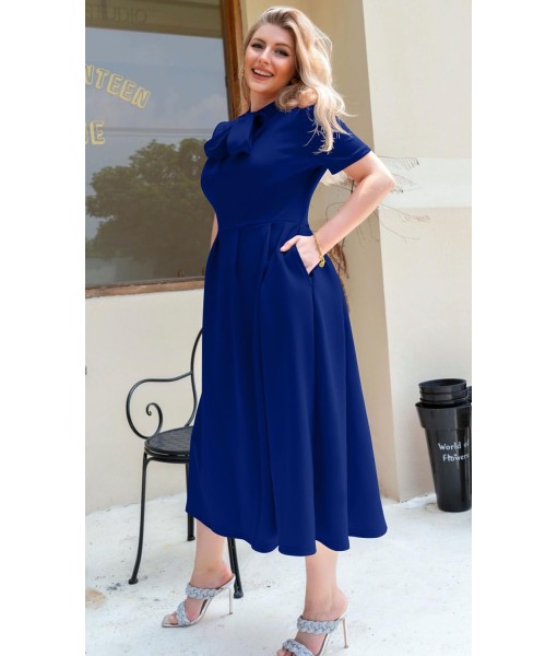 Memoriesea Women's Elegant Casual Short Sleeve Work Party A-Line Dress with Pockets