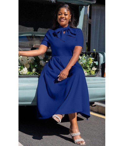 Memoriesea Women's Elegant Casual Short Sleeve Work Party A-Line Dress with Pockets