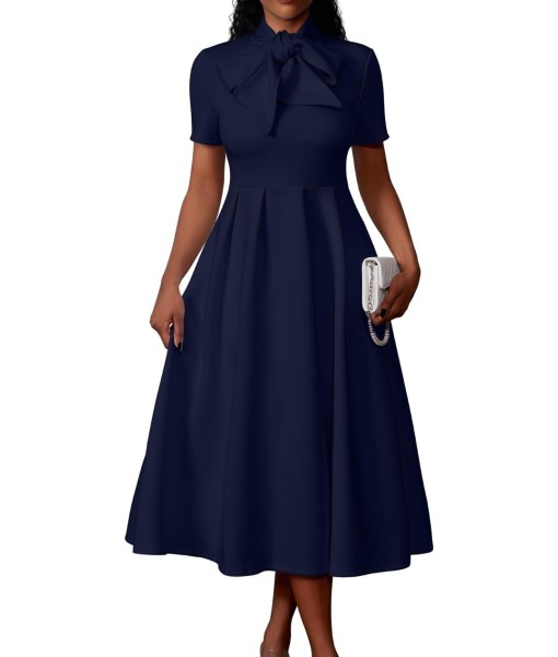 Memoriesea Women's Elegant Casual Short Sleeve Work Party A-Line Dress with Pockets