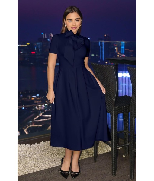 Memoriesea Women's Elegant Casual Short Sleeve Work Party A-Line Dress with Pockets