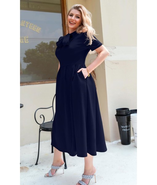 Memoriesea Women's Elegant Casual Short Sleeve Work Party A-Line Dress with Pockets