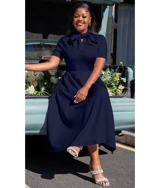 Memoriesea Women's Elegant Casual Short Sleeve Work Party A-Line Dress with Pockets