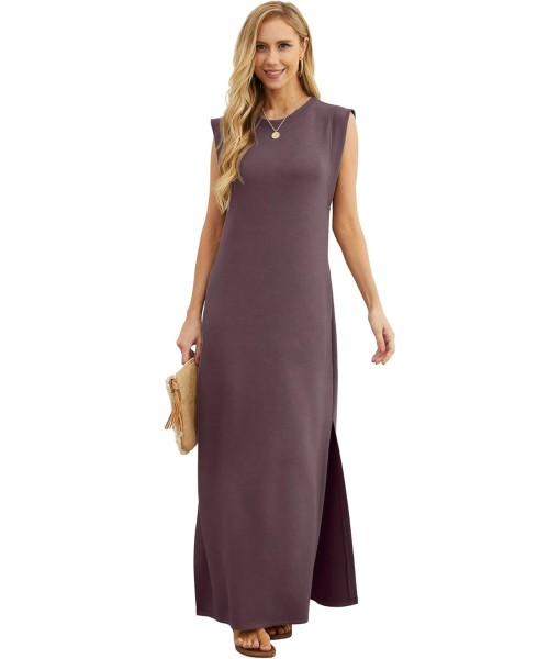 GRECERELLE 2025 Women Year-Round Casual Round Neck Loose Split Wrinkle-Free Long Maxi Vacation Dress with Pockets (XS-3XL)