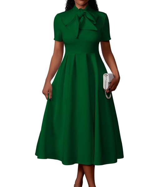 Memoriesea Women's Elegant Casual Short Sleeve Work Party A-Line Dress with Pockets