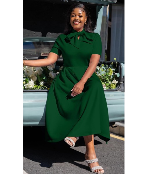 Memoriesea Women's Elegant Casual Short Sleeve Work Party A-Line Dress with Pockets