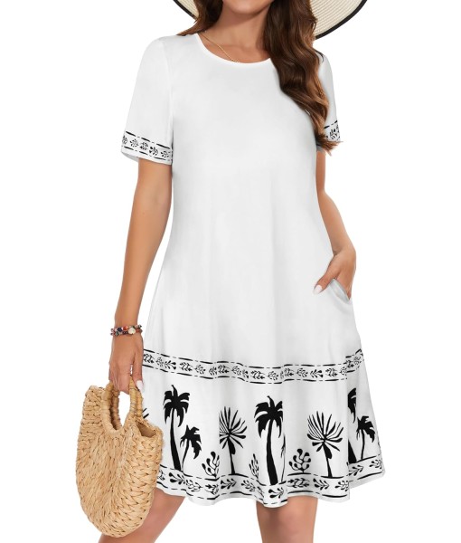 Summer Dresses for Women Casual Tshirt Short Sleeve Floral Sundress Beach Cover Ups with Pockets