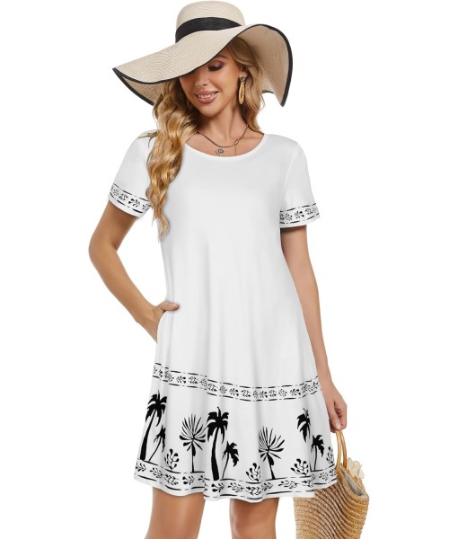 Summer Dresses for Women Casual Tshirt Short Sleeve Floral Sundress Beach Cover Ups with Pockets