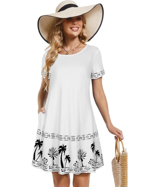 Summer Dresses for Women Casual Tshirt Short Sleeve Floral Sundress Beach Cover Ups with Pockets