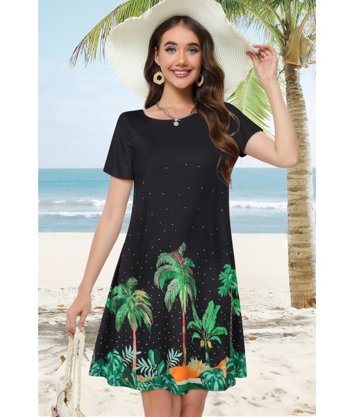 Summer Dresses for Women Casual Tshirt Short Sleeve Floral Sundress Beach Cover Ups with Pockets
