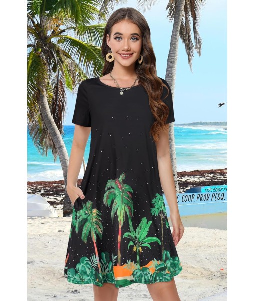 Summer Dresses for Women Casual Tshirt Short Sleeve Floral Sundress Beach Cover Ups with Pockets
