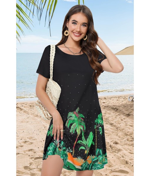Summer Dresses for Women Casual Tshirt Short Sleeve Floral Sundress Beach Cover Ups with Pockets