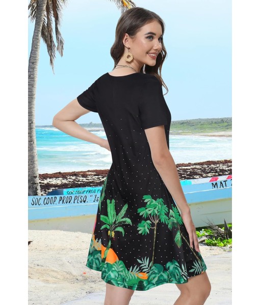 Summer Dresses for Women Casual Tshirt Short Sleeve Floral Sundress Beach Cover Ups with Pockets