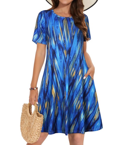 Summer Dresses for Women Casual Tshirt Short Sleeve Floral Sundress Beach Cover Ups with Pockets