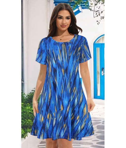 Summer Dresses for Women Casual Tshirt Short Sleeve Floral Sundress Beach Cover Ups with Pockets