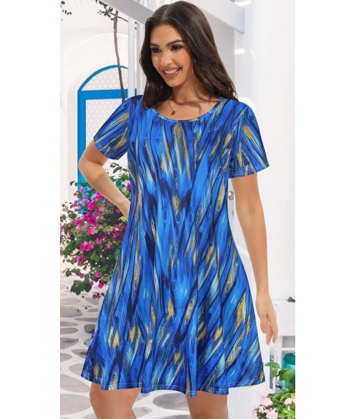 Summer Dresses for Women Casual Tshirt Short Sleeve Floral Sundress Beach Cover Ups with Pockets