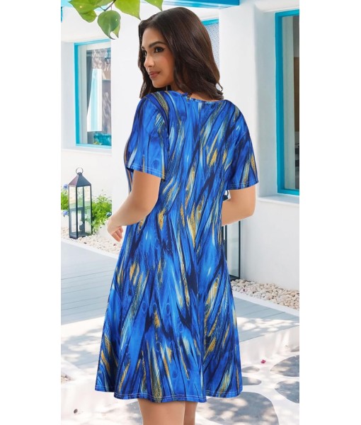 Summer Dresses for Women Casual Tshirt Short Sleeve Floral Sundress Beach Cover Ups with Pockets