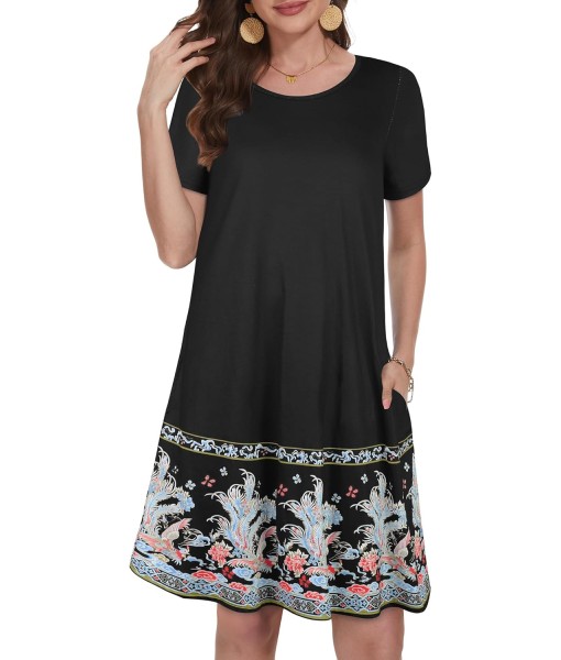 Summer Dresses for Women Casual Tshirt Short Sleeve Floral Sundress Beach Cover Ups with Pockets
