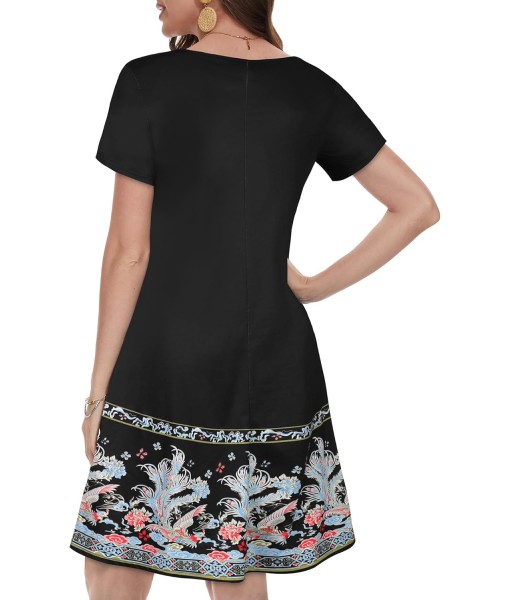 Summer Dresses for Women Casual Tshirt Short Sleeve Floral Sundress Beach Cover Ups with Pockets