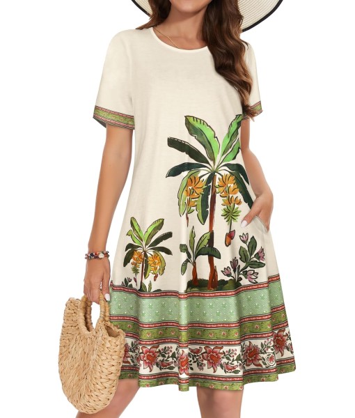 Summer Dresses for Women Casual Tshirt Short Sleeve Floral Sundress Beach Cover Ups with Pockets
