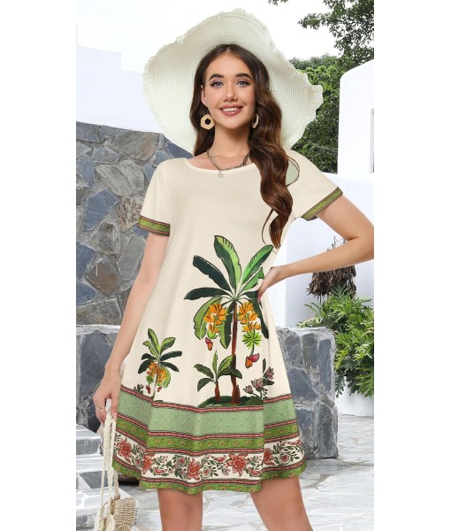 Summer Dresses for Women Casual Tshirt Short Sleeve Floral Sundress Beach Cover Ups with Pockets