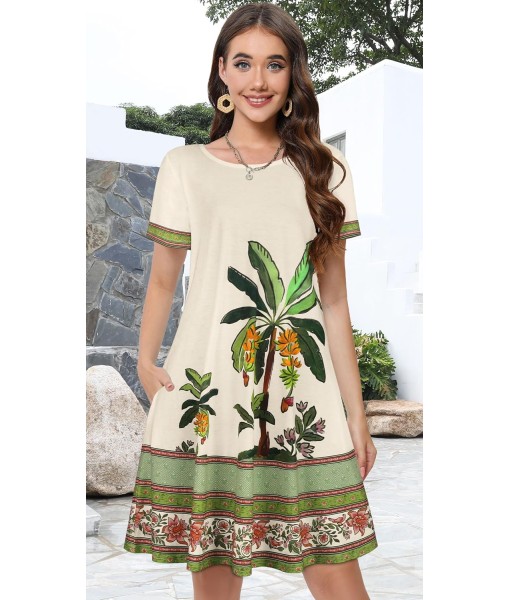 Summer Dresses for Women Casual Tshirt Short Sleeve Floral Sundress Beach Cover Ups with Pockets