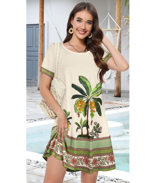 Summer Dresses for Women Casual Tshirt Short Sleeve Floral Sundress Beach Cover Ups with Pockets