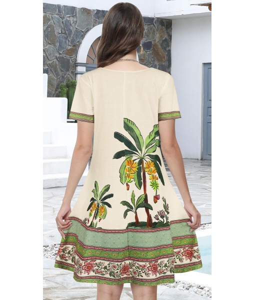 Summer Dresses for Women Casual Tshirt Short Sleeve Floral Sundress Beach Cover Ups with Pockets