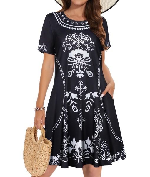 Summer Dresses for Women Casual Tshirt Short Sleeve Floral Sundress Beach Cover Ups with Pockets