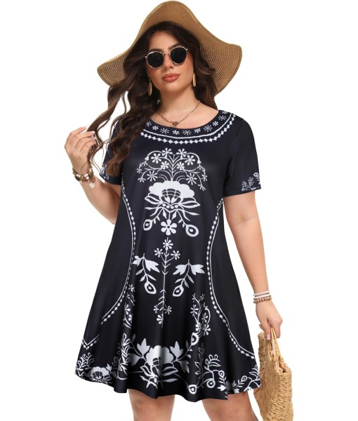 Summer Dresses for Women Casual Tshirt Short Sleeve Floral Sundress Beach Cover Ups with Pockets