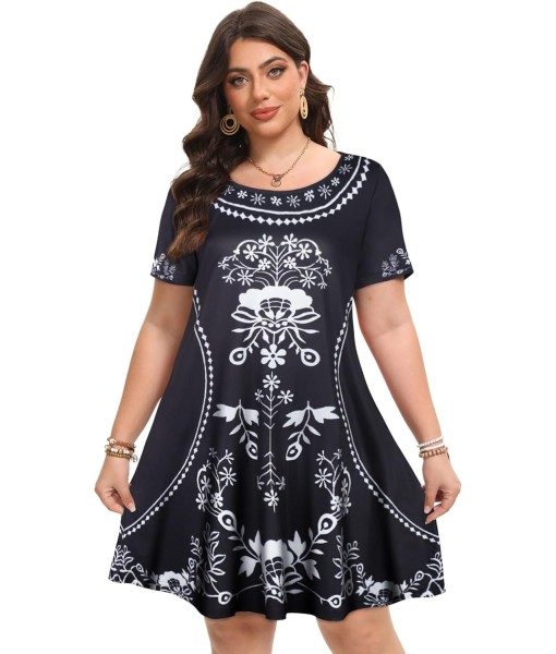 Summer Dresses for Women Casual Tshirt Short Sleeve Floral Sundress Beach Cover Ups with Pockets
