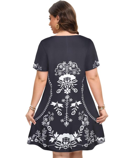 Summer Dresses for Women Casual Tshirt Short Sleeve Floral Sundress Beach Cover Ups with Pockets