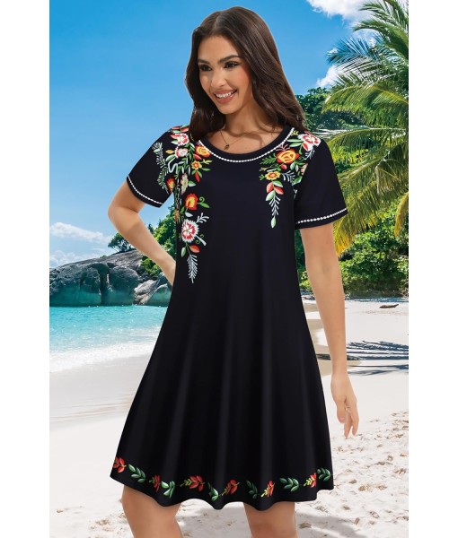 Summer Dresses for Women Casual Tshirt Short Sleeve Floral Sundress Beach Cover Ups with Pockets