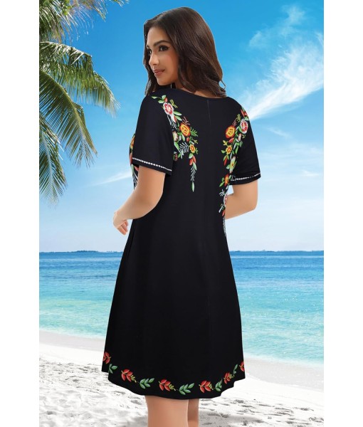 Summer Dresses for Women Casual Tshirt Short Sleeve Floral Sundress Beach Cover Ups with Pockets
