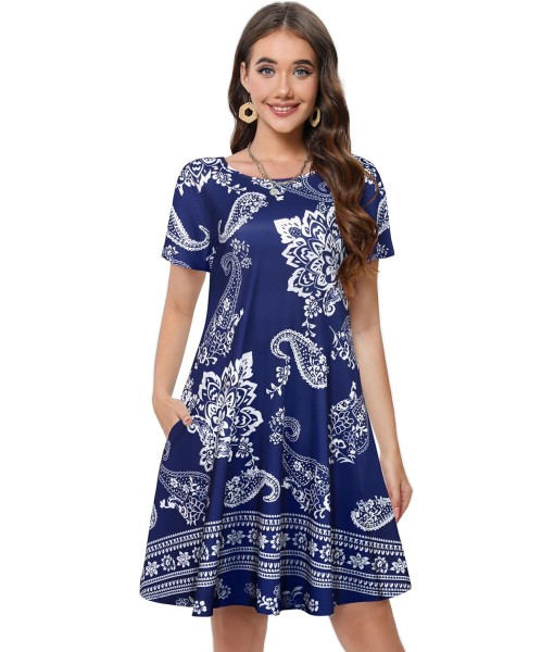 Summer Dresses for Women Casual Tshirt Short Sleeve Floral Sundress Beach Cover Ups with Pockets