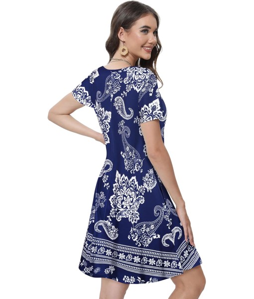 Summer Dresses for Women Casual Tshirt Short Sleeve Floral Sundress Beach Cover Ups with Pockets