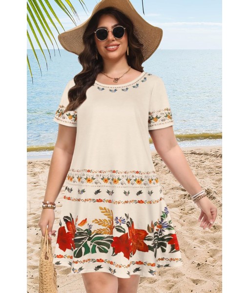 Summer Dresses for Women Casual Tshirt Short Sleeve Floral Sundress Beach Cover Ups with Pockets