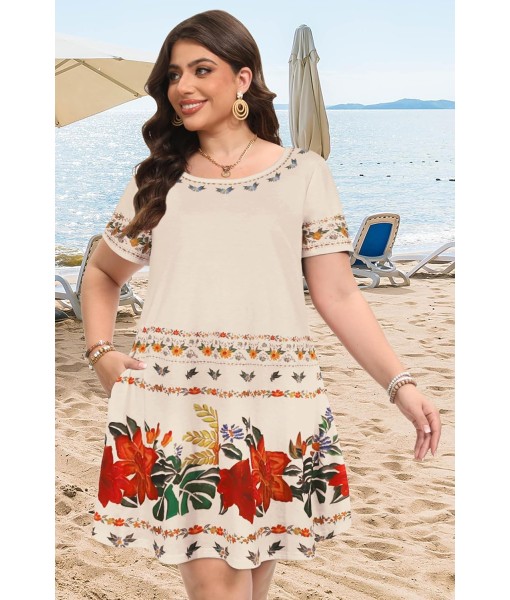 Summer Dresses for Women Casual Tshirt Short Sleeve Floral Sundress Beach Cover Ups with Pockets