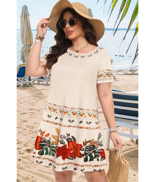 Summer Dresses for Women Casual Tshirt Short Sleeve Floral Sundress Beach Cover Ups with Pockets