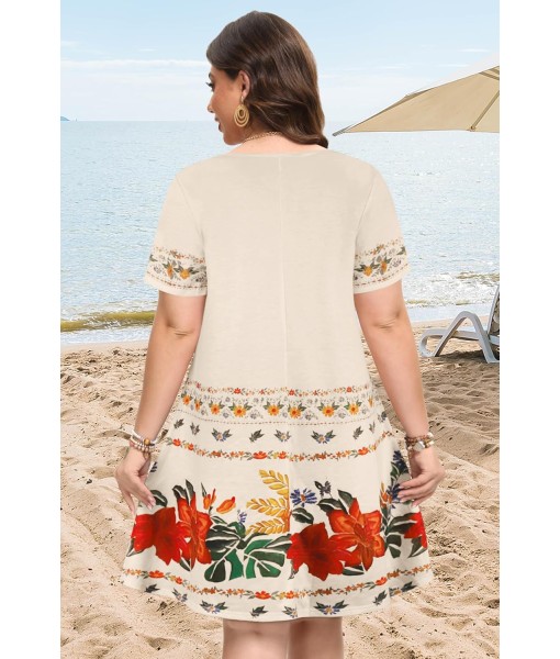 Summer Dresses for Women Casual Tshirt Short Sleeve Floral Sundress Beach Cover Ups with Pockets