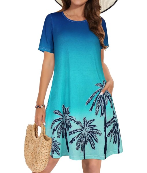 Summer Dresses for Women Casual Tshirt Short Sleeve Floral Sundress Beach Cover Ups with Pockets