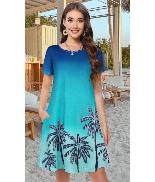 Summer Dresses for Women Casual Tshirt Short Sleeve Floral Sundress Beach Cover Ups with Pockets